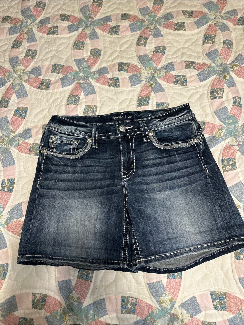 Miss Me Dark Blue Denim Mini Skirt with Contrast Stitching